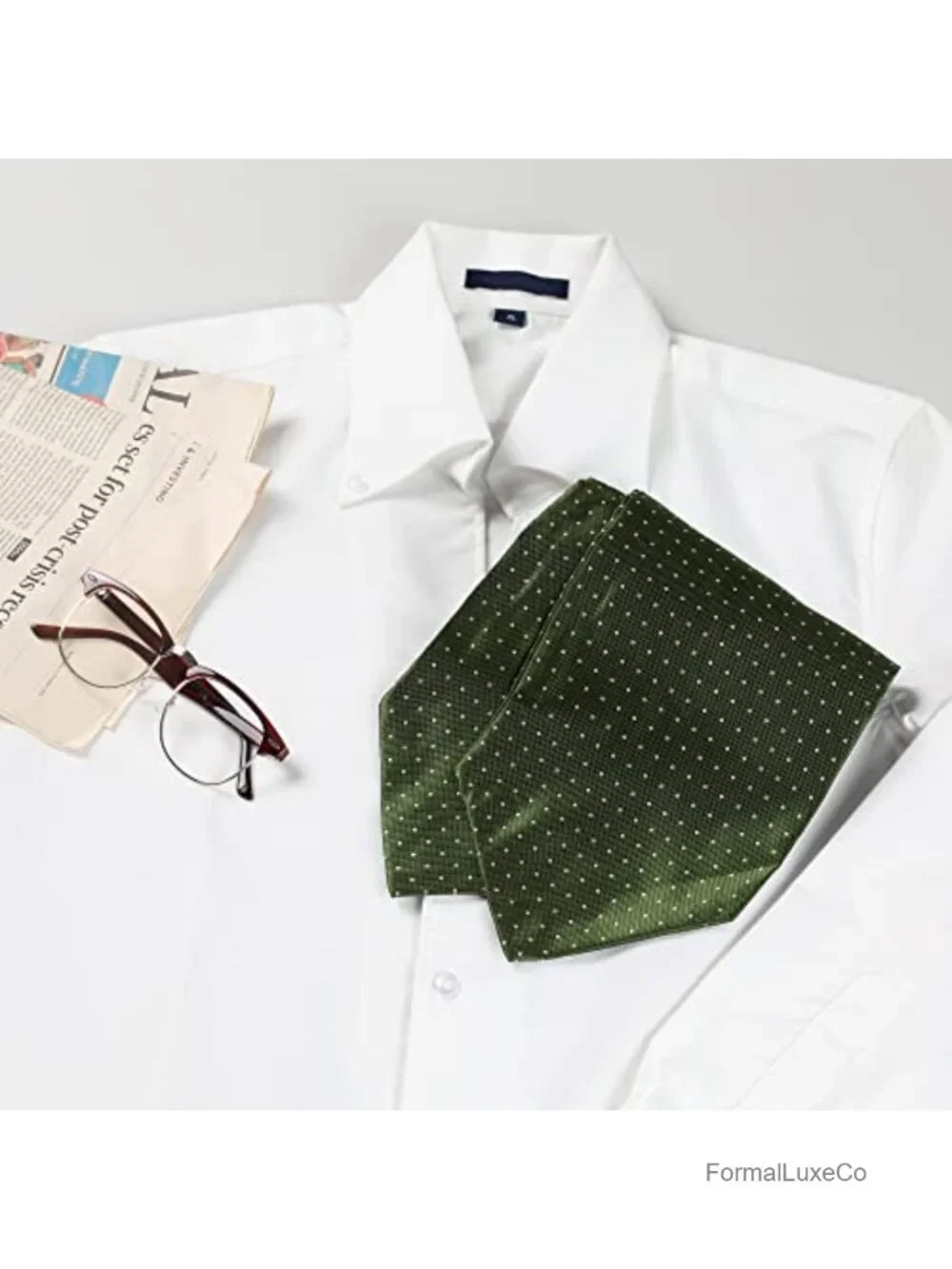 Men's Polka Dot Ascot Tie Self-Tied Silk-Feel Formal Cravat Scarf